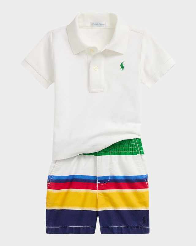 Boy's Cotton Mesh Polo Shirt & Shorts Set, Size 3M-24